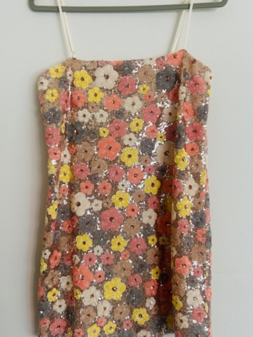 Anthropologie Blue Tassel Floral Sequin Strap Shift Pink Combo Mini Dress NEW - Picture 9 of 16